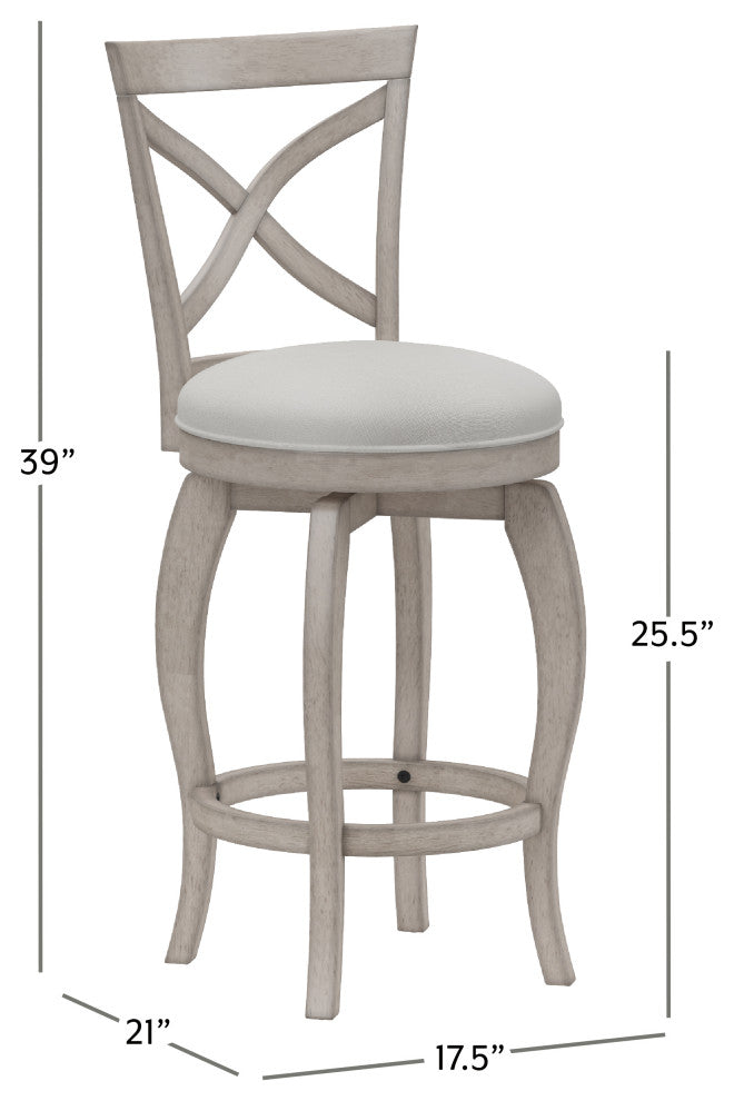 Hillsdale Ellendale Wood Swivel Stool, Curved X-Back, Aged Gray, Counter Height