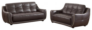 2-Piece Indoor Brown Genuine Leather Five Person Seating Set