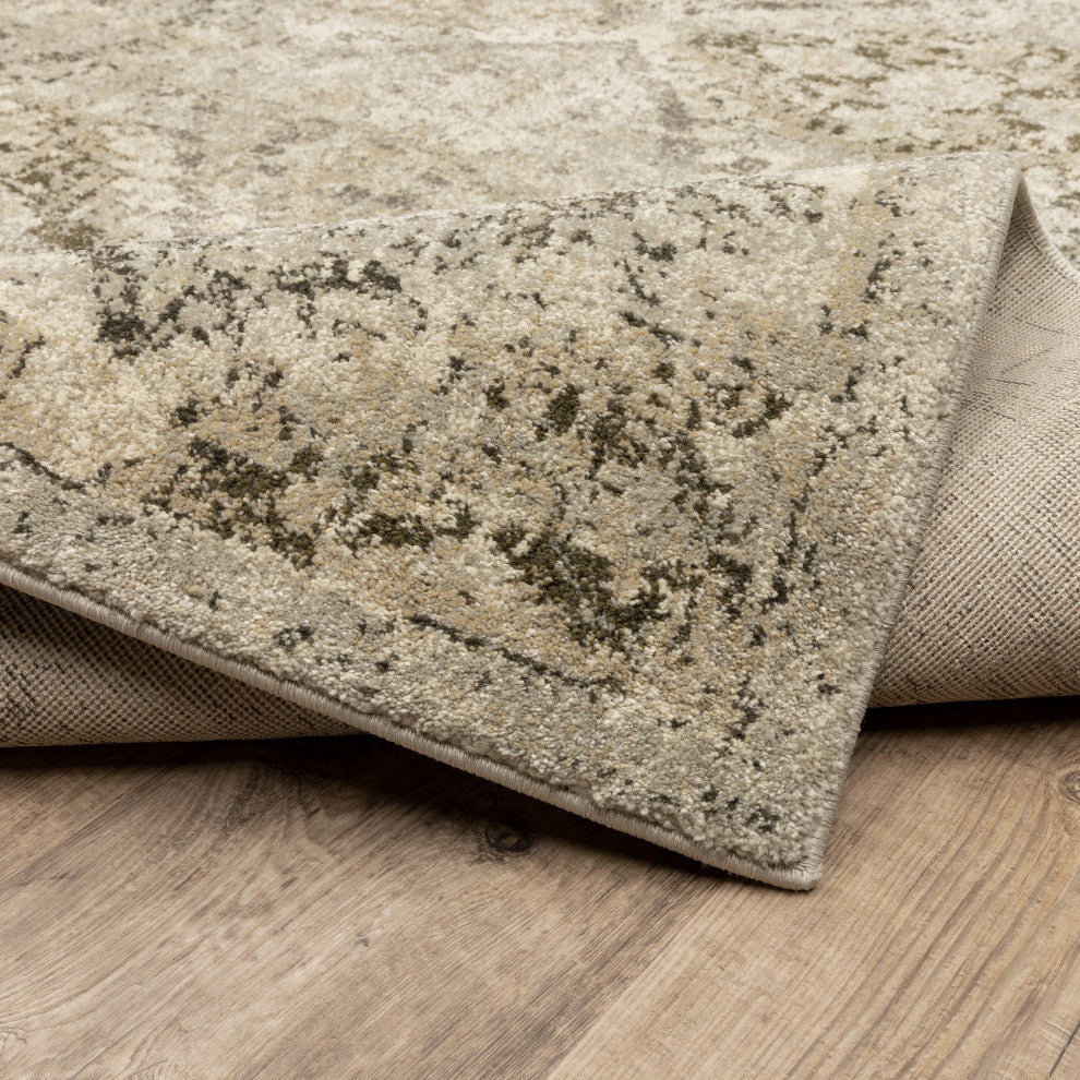 Fleming Distressed Floral Panel Ivory and Grey Area Rug, 6'7"x9'6"