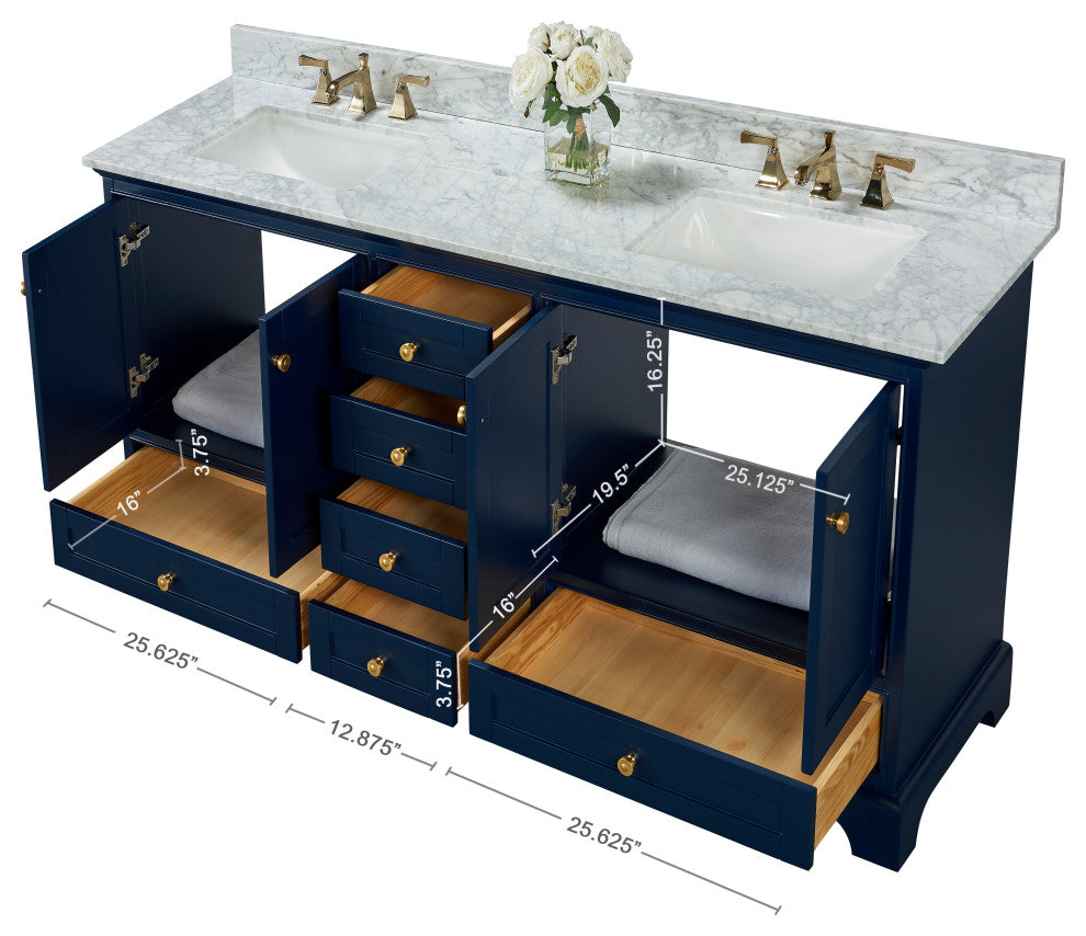 Audrey Vanity Set, Heritage Blue, 72", Gold Hardware, No Mirror
