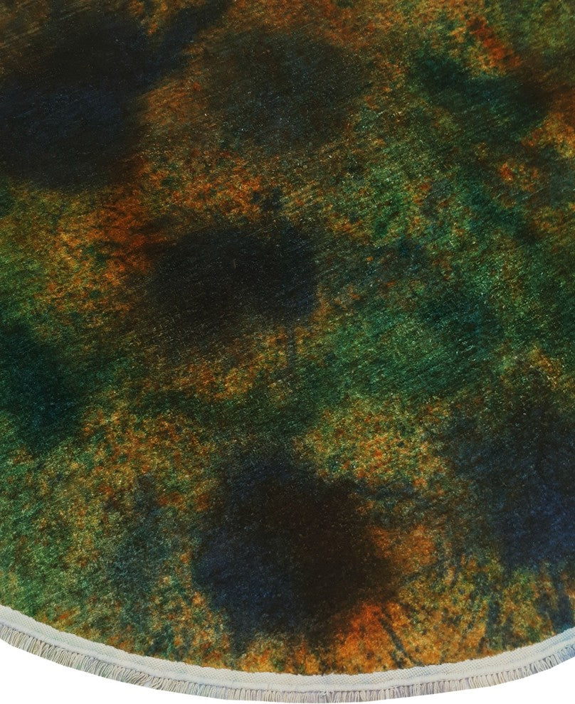 Overdyed Edilbert Green Round Rug