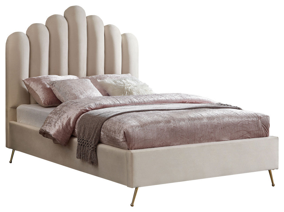 Lily Velvet Bed, Cream, Full
