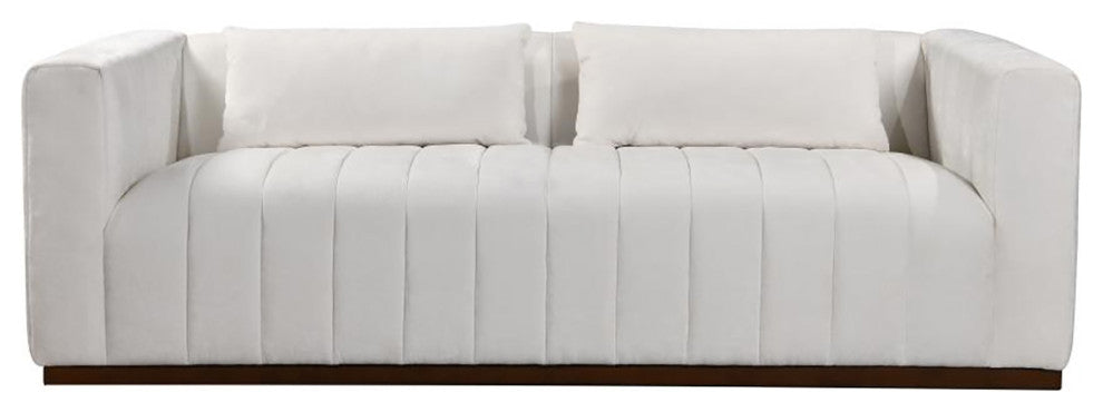 Upton Sofa With 2 Toss Pillows Upholstered in Ivory Multi-Weave Fabric