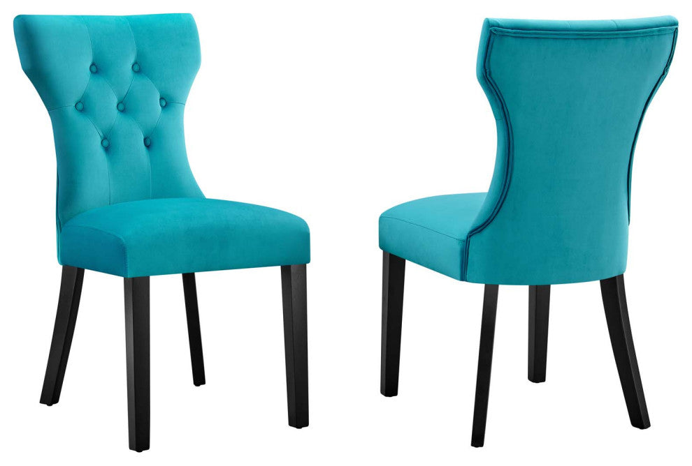 Silhouette Performance Velvet Dining Chairs, Set of 2, Blue