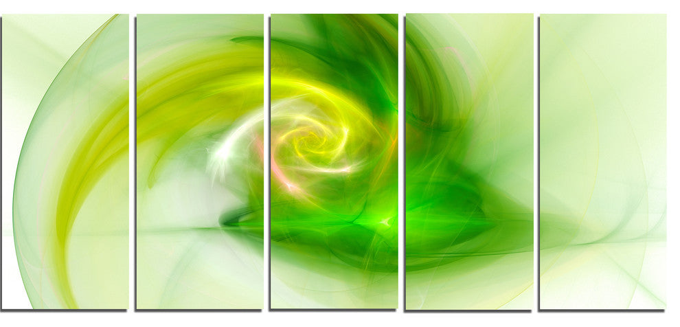 Bright Green Fractal Illustration, Abstract Canvas Wall Art, 60"x28", 5 Panels