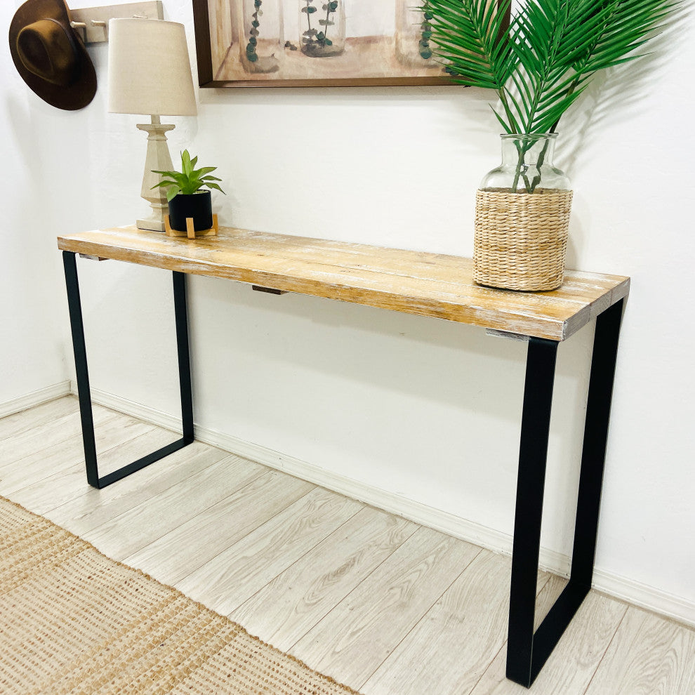 Barn Walls Bedroom Console Table Accent Table, Handcrafted, Boho Whitewash, 58" Length