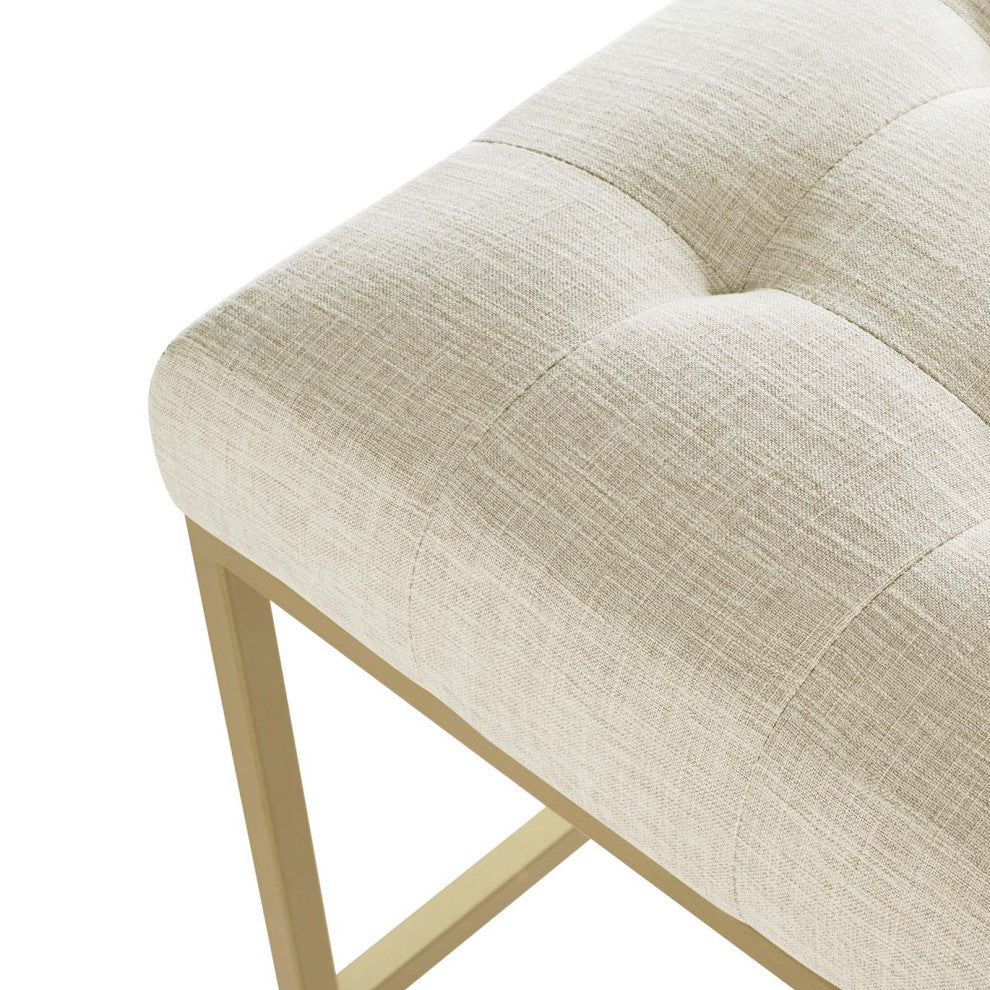 Counter Stool Chair, Set of 2, Fabric, Metal, Gold Beige, Modern, Bar Pub Bistro