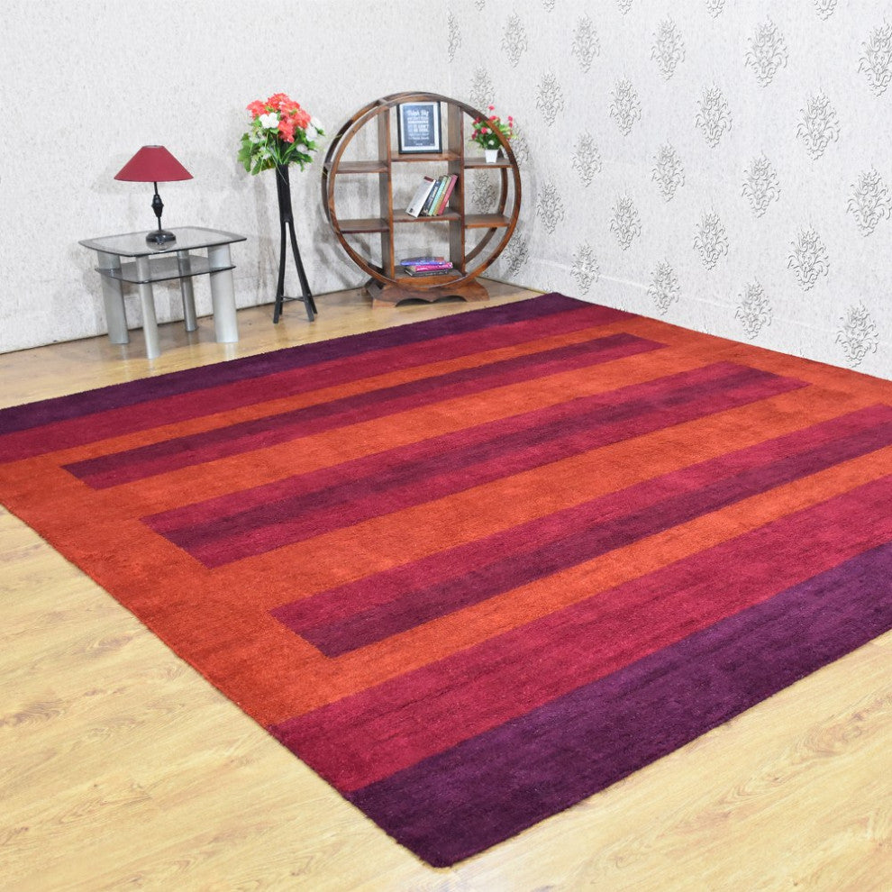 HAND KNOTTED LOOM SILK ECO-FRIENDLY AREA RUGS -10'x10',Square ,Rust,Contemporary