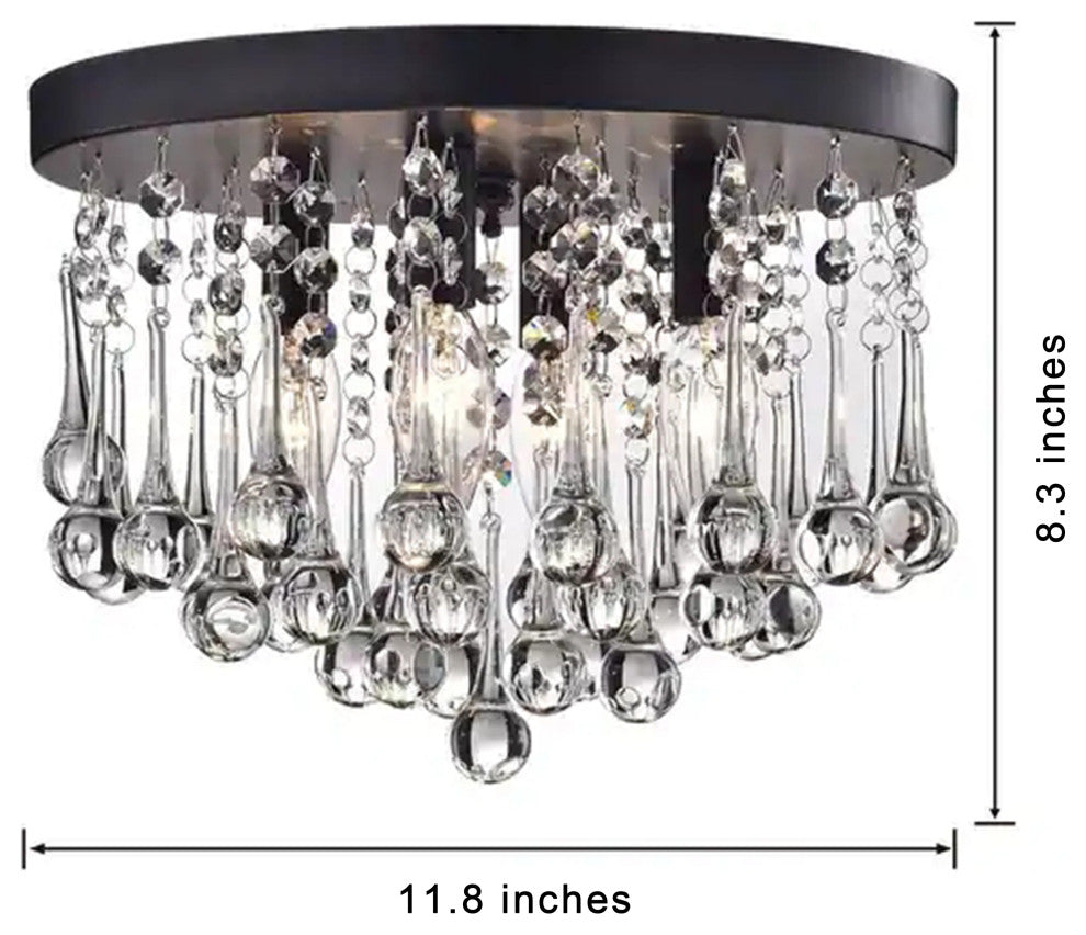 Bella 4-Light Clear Crystal Drops Flush Mount in Black Finish