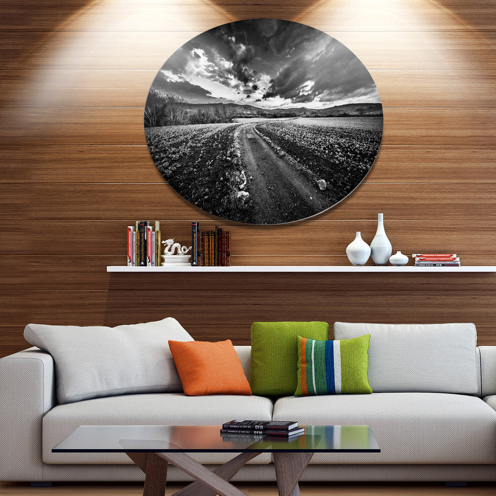 Black White Landscape From Sardinia, Landscape Disc Metal Artwork, 23"