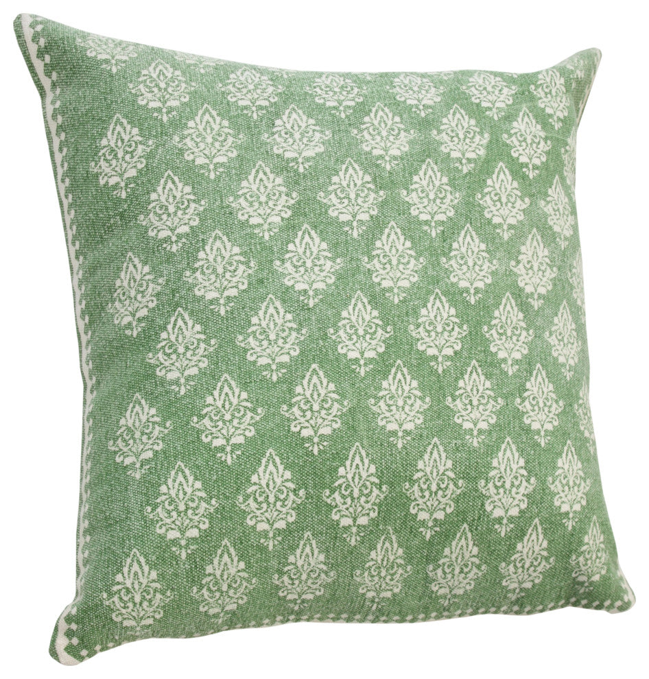 Fairytale Motif Bordered Throw Pillow, Green/White, 20"x20"