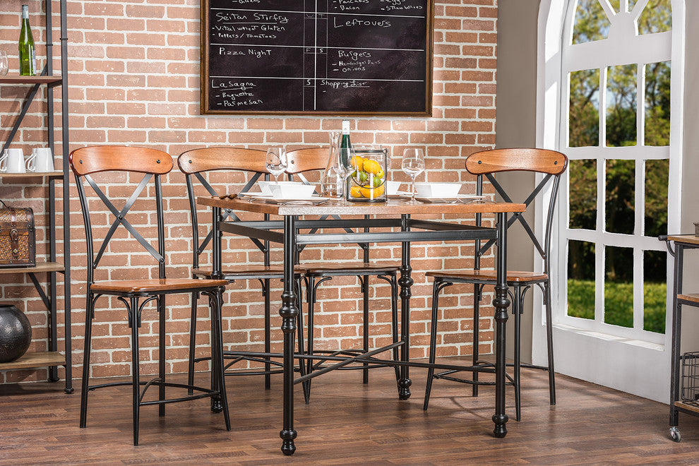 Broxburn Light Brown Wood and Metal Pub Table