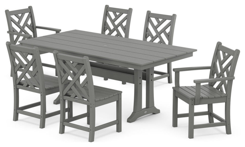 Chippendale 7-Piece Farmhouse Trestle Dining Set, Slate Grey