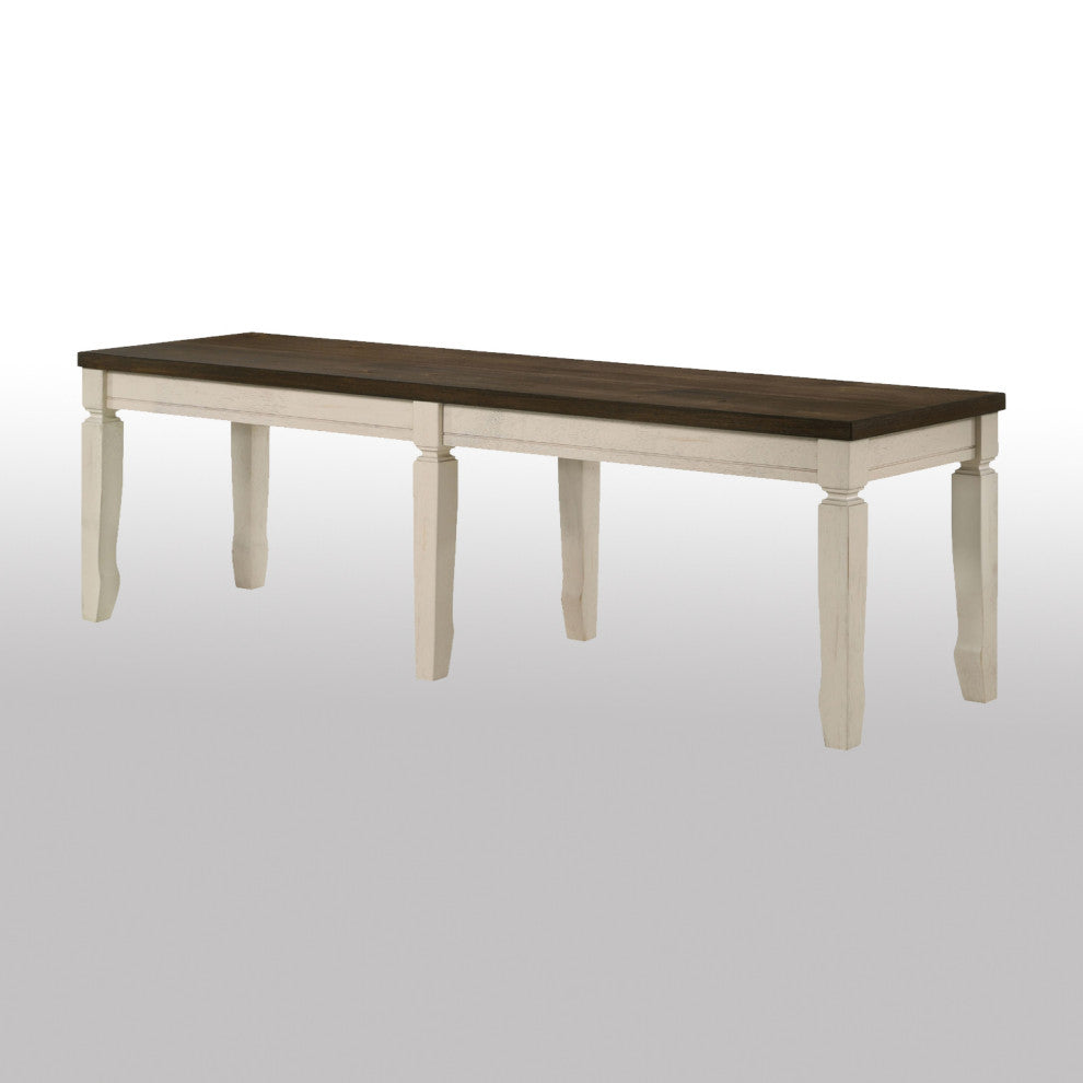 Wood Dining Bench, Weathered Oak/Cream Finish