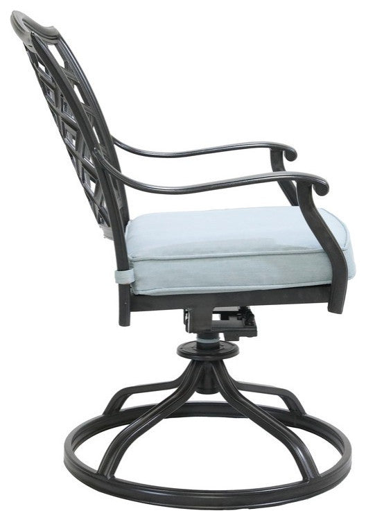 Venice Aluminum Dining Swivel Chair With Cushion, Set of 2, Espresso Brown/Light Blue