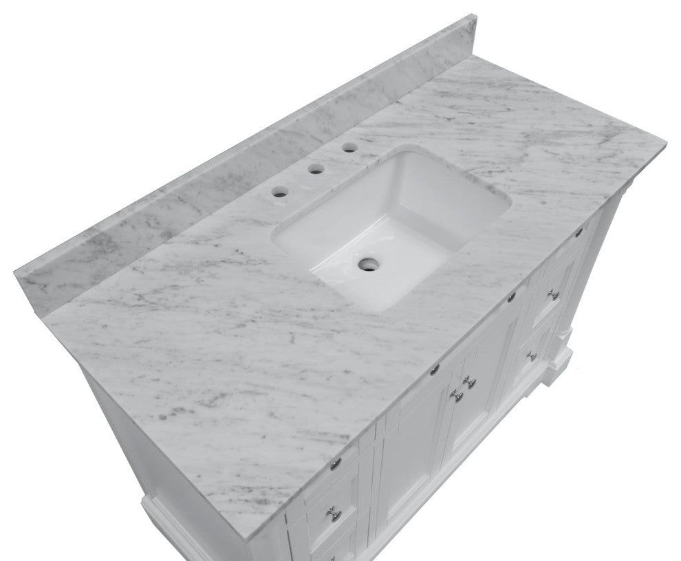 Sydney 48" Bathroom Vanity, White, Carrara Marble