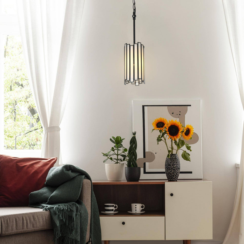 LNC 1-Light Modern Cylinder/Drum Glass Kitchen Pendant Lighting, White & Black