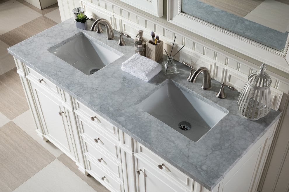 Bristol 60" Double Vanity Bright White, Carrara Marble