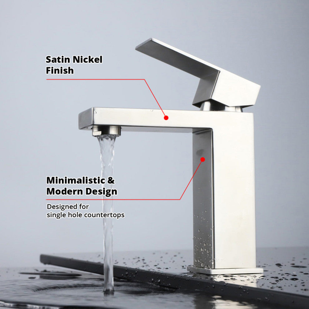 Monte Stainless Steel Single Hole Bathroom Faucet, Satin Nickel