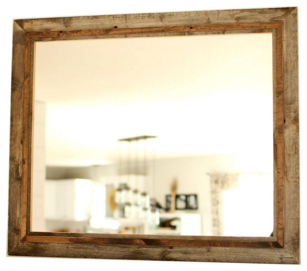 Rustic Mirror, Hobble Creek Style Barnwood With Alder Overlay, 32"x38"