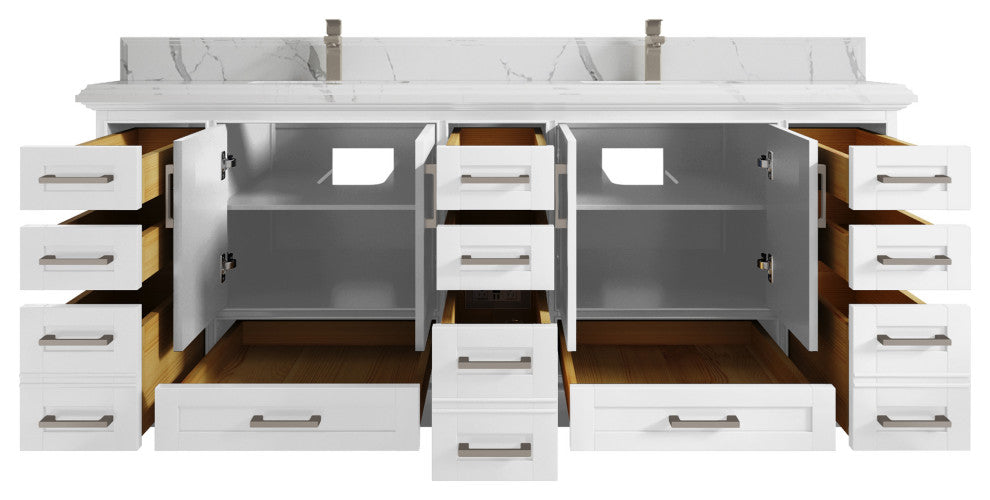 Fenway 84 Double Sink Bath Vanity in White 1.5" Calacatta Laza