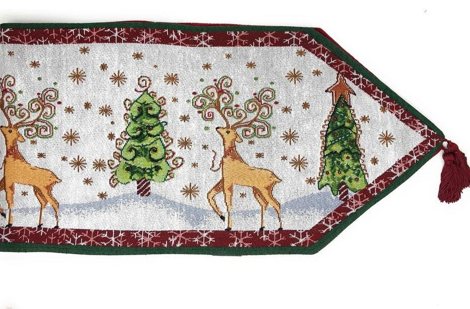 Winter Forest Reindeer Vintage Woven Tapestry Table Runners 13x53, 13x90