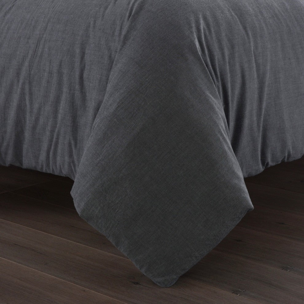 Messy Bed Washed Cotton Duvet Cover and Sham Set, Gray, Full/Queen