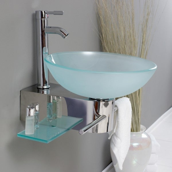 Cristallino Modern Glass Bathroom Vanity With Frosted Vessel Sink-FFT3072BN