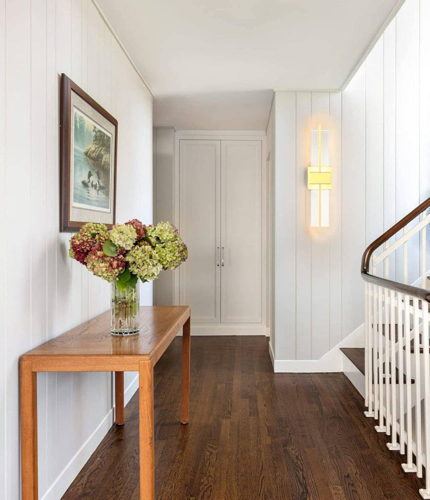 Modern Brass LED Wall Sconce Light With Clear Acrylic Shade
