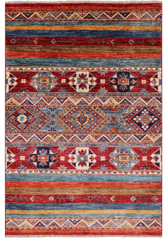 3' 2" X 4' 11" Super Kazak Khorjin Hand Knotted Rug Q10988
