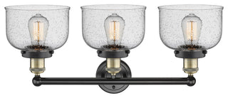 Edison Large Bell 3-Light 25" Vanity Light, Black Antique Brass With Seedy Shade