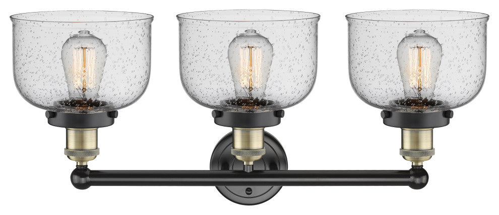 Edison Large Bell 3-Light 25" Vanity Light, Black Antique Brass With Seedy Shade
