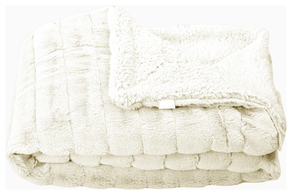 Super Mink Faux Fur Throw Blanket, Antique White, 60"x80"