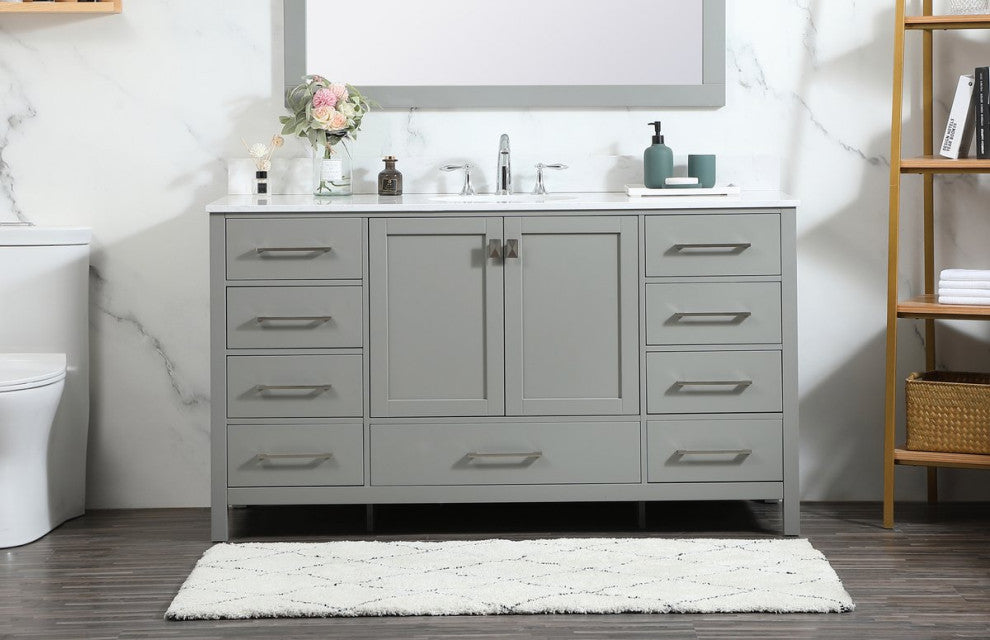 Elegant VF18860GR-BS 60"Single Bathroom Vanity, Gray With Backsplash