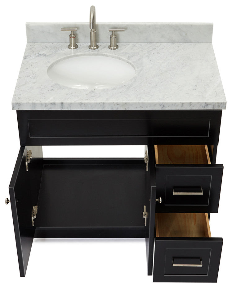 Ariel Hamlet 37" Left Oval Sink Bath Vanity Carrara Marble Black