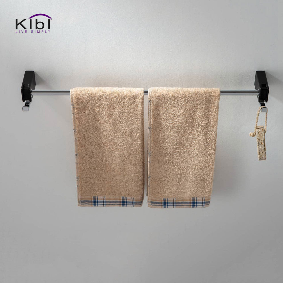 Artis Bathroom Hardware Accessory Towel Bar With Hook, Chrome Black