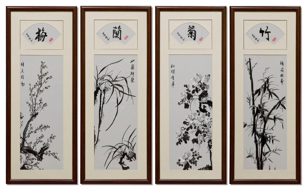 Silk Embroidery Chinese Wall Art of Four Season Flowers, Four Noble Ones