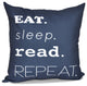 My Mantra, Word Print Outdoor Pillow, Navy Blue, 18"x18"