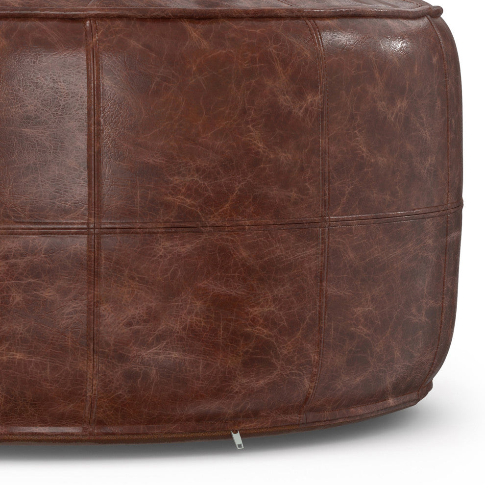 Connor Round Pouf, Distressed Brown