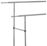 Dual Bar Tubular Metal Frame Garment Rack with Casters, Chrome