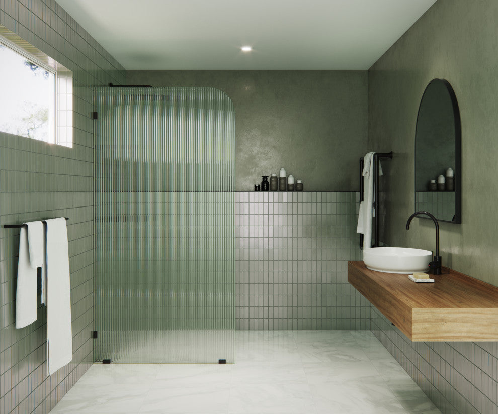40"x78" Frameless Shower Door, Single Fixed Panel Fluted Radius, Oil Rubbed Bronze, 40" Left