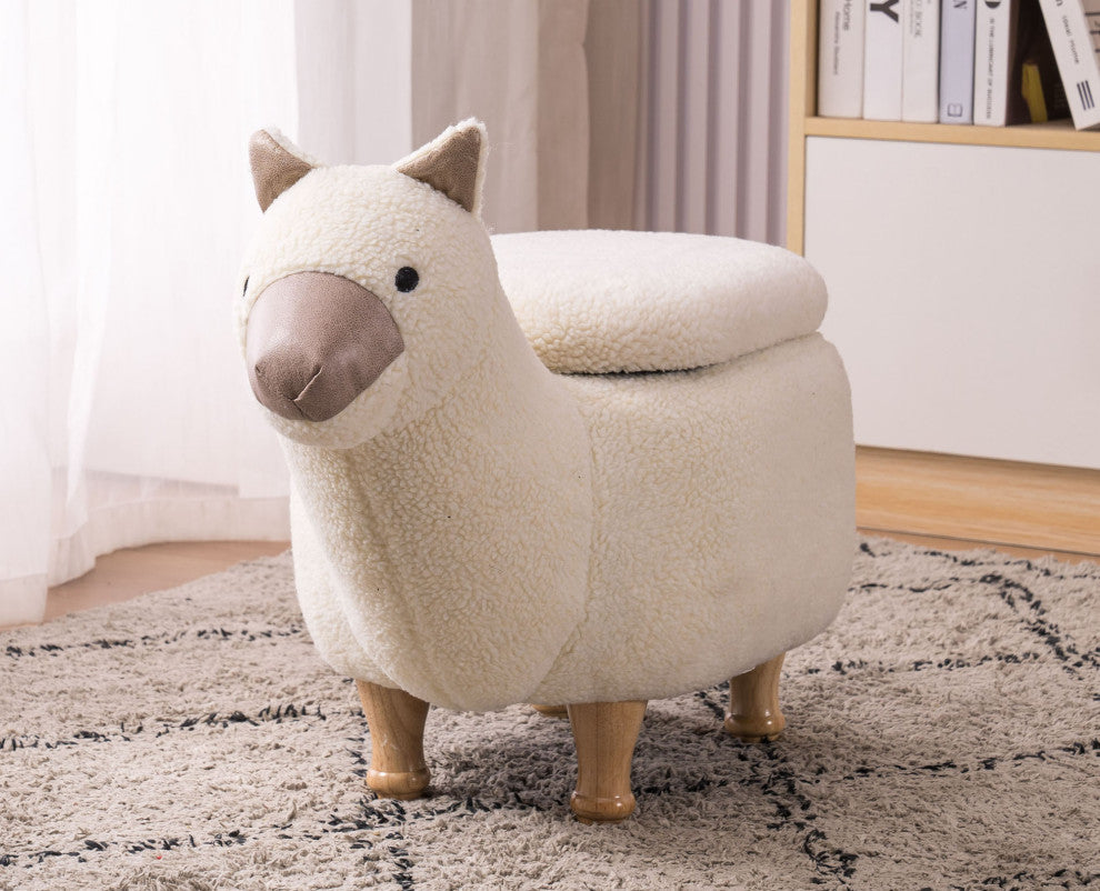 Cream and Tan Llama Storage Ottoman