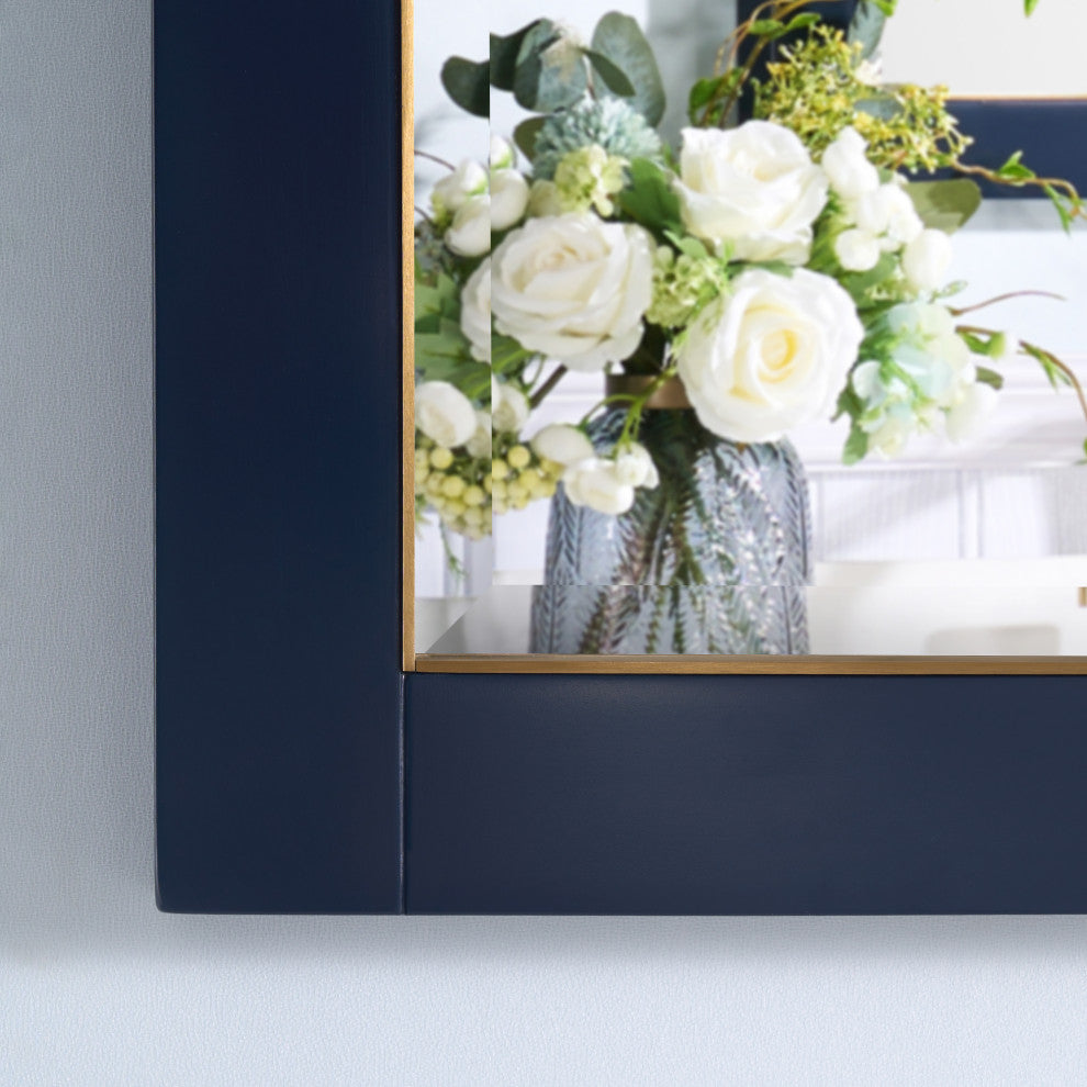 Solid Wood Beleved Edge Rectangular Framed Bathroom Wall Vanity Mirror, Navy Blue, 24"?x32"