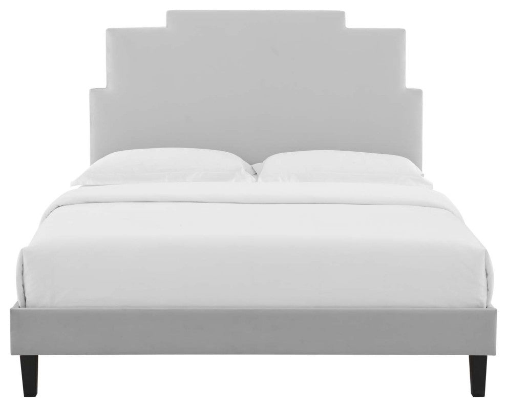 Lindsey Performance Velvet Twin Platform Bed, Light Gray