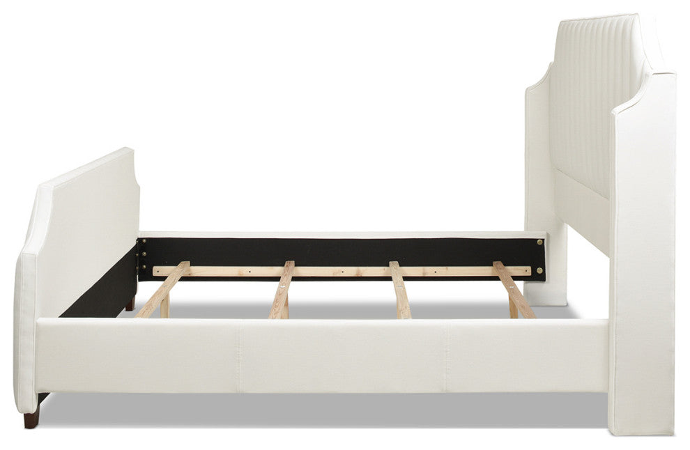 Addison King Channel Tufted Panel Bed Frame, Cloud White Performance Velvet