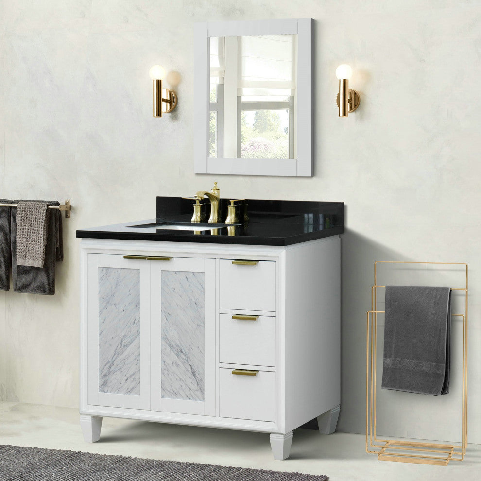 43" Single Vanity, White Finish With Black Galaxy