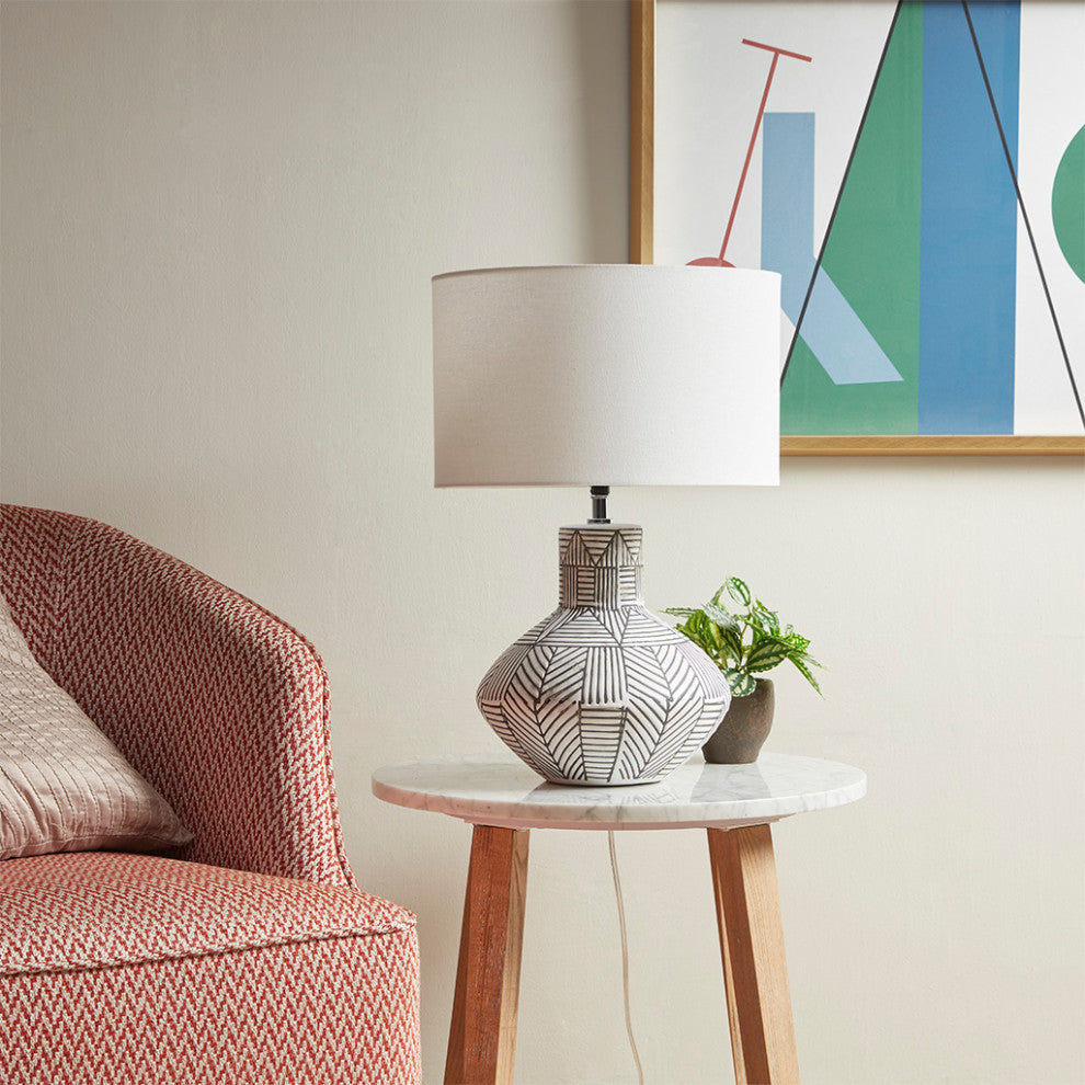 INK+IVY Agape Boho Ceramic Table Lamp, Black and White