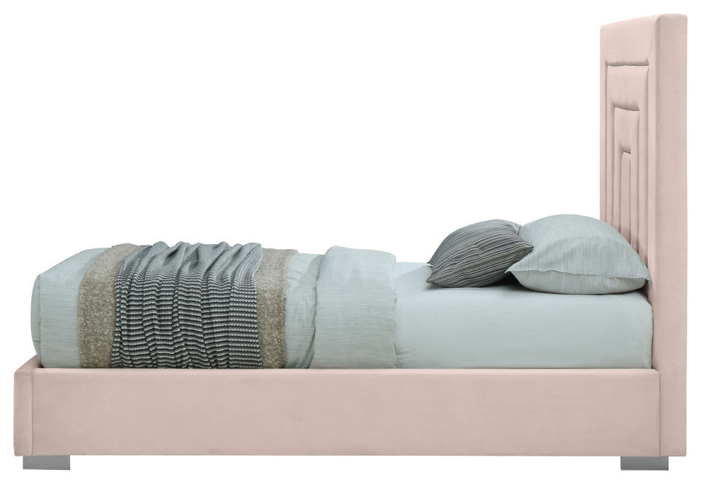 Nora Velvet Upholstered Bed, Pink, Twin