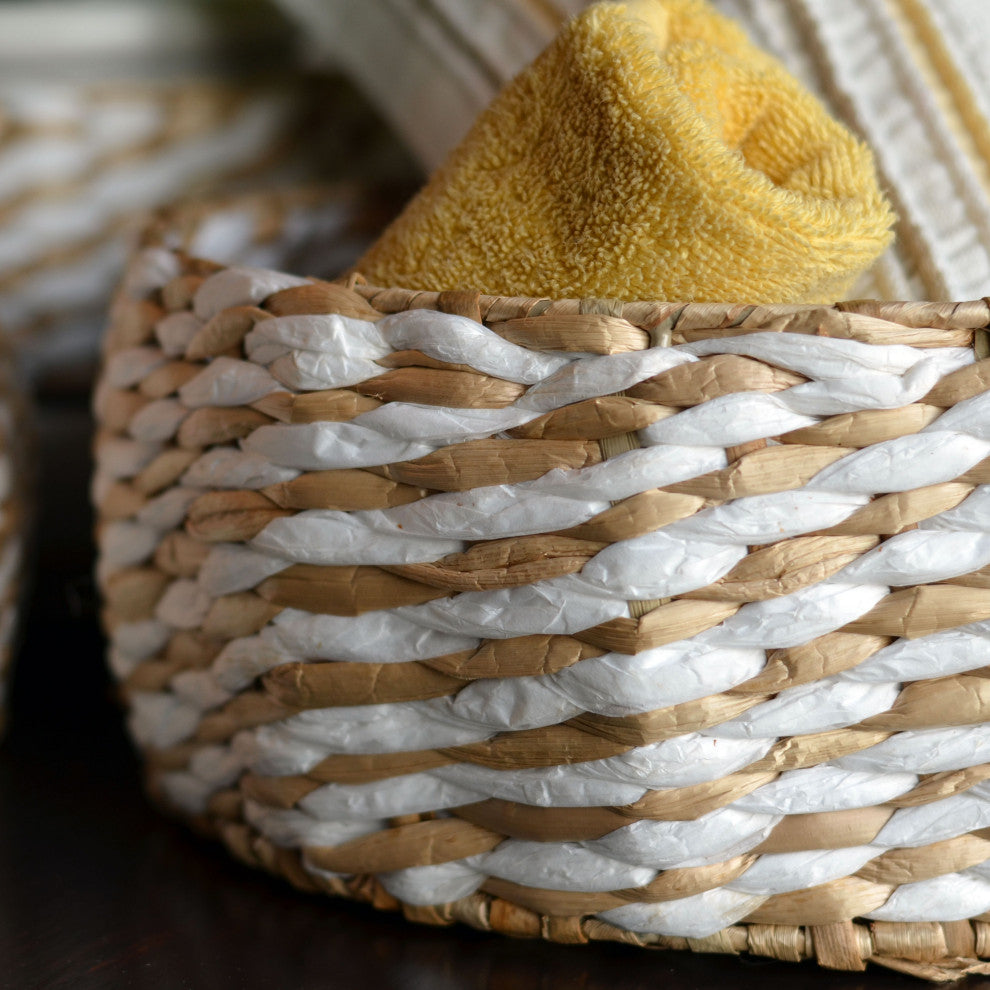 3 Piece Raffia and Wire Basket Bowl Set