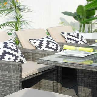 10-Seat Outdoor Rectangular Long Dining Wicker Set, Gray